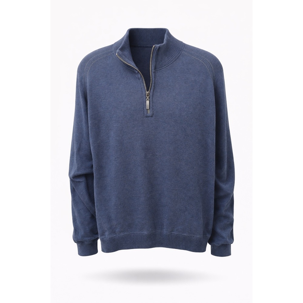 Tommy Bahama Mens Reversible Quarter Zip Blue Brown Mock Neck Sweater Size 2XL